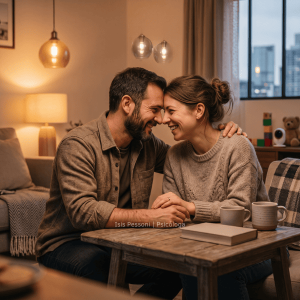casal em momento de cumplicidade em casa, ilustrando como manter o desejo no relacionamento